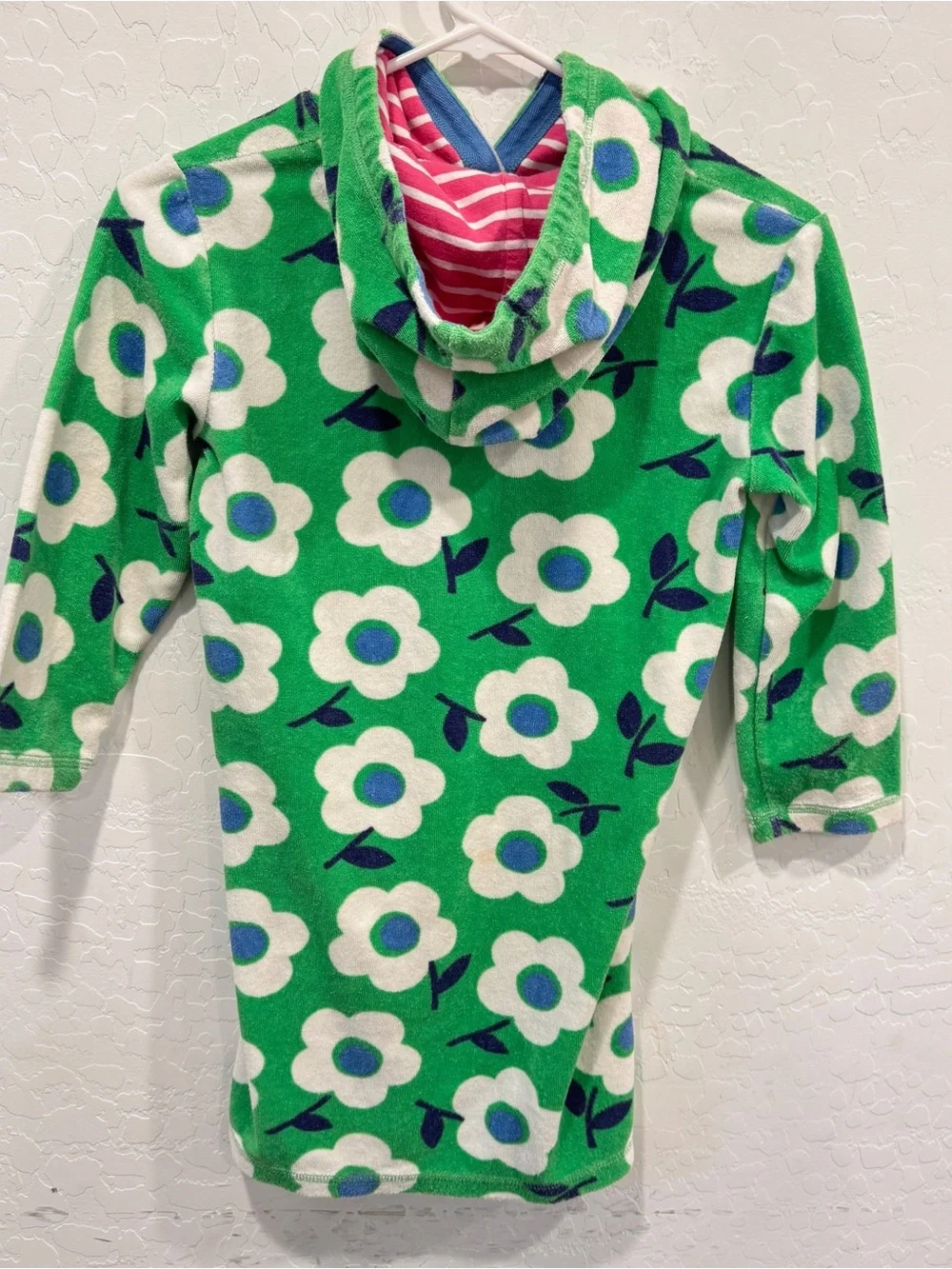Mini Boden Green Floral Hooded Swim Coverup Girls 6-7Y Terry Cloth Novelty